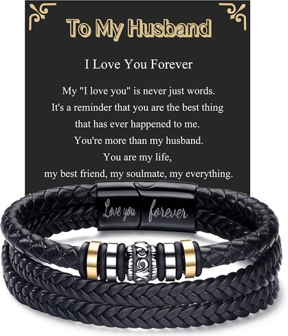 BMMYE Graduation Bracelets Gift for Men Cool Leather Men's Bracelets with Love You Forever Ideas Black Bracelet with Clasp Meaningful Bracelet Gift for Him Christmas Anniversary Birthday Gifts for Him in Saudi Arabia