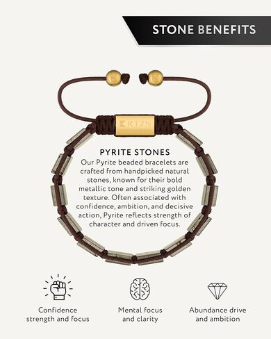 RTZN® Pyrite Bracelet for Men – Premium Artisan Handcrafted Authentic Pyrite Stone Bracelet – Adjustable 8.5mm Men Beaded Bracelet – Symbol of Strength, Good Luck & Ambition in Saudi Arabia