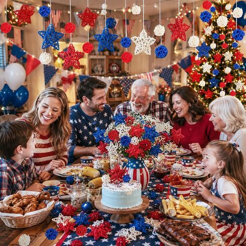 4th of July Star Rattan Balls 27Pcs Patriotic Wicker Stars Red Blue White Wicker Ball 4th of July Vase Filler for Independence Day Home Decor DIY Vase Bowl Filler Ornament Table Decors in Saudi Arabia