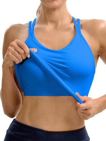 MathCat Ribbed Workout Tank with Built in Bra, V Neck Crisscross Back Yoga Longline Top, Wirefree Spaghetti Strap Gym Shirts in Saudi Arabia