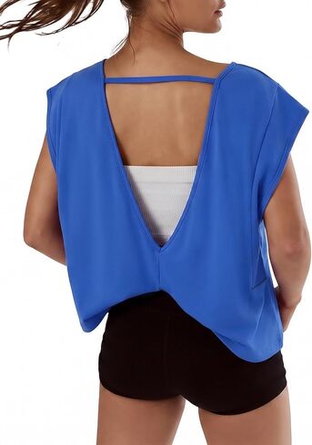 Women's Open Back Workout Tank Tops 2026 Summer Loose Sleeveless Cropped Yoga Fit Athletic Shirts in Saudi Arabia