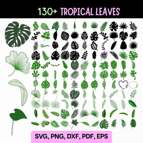 باقة أوراق استوائية 130+ تصميم | Dxf Eps SVG Png Pdf تنسيق الملف القابل للطباعة | تحميل رقمي فوري | ديكور المنزل طباعة الملابس الفن والحرف إطار الأزهار جدار الفن ناقلات 0056 in Kuwait