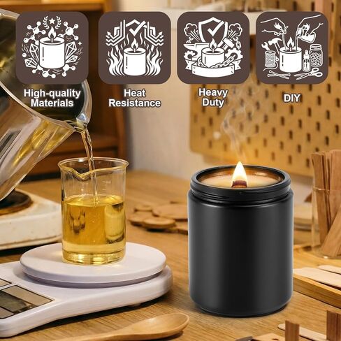 20 Pack Glass Candle Jars with Lids, 8oz Matte Black Thick Candle Vessels, Empty Black Candles Jar Bulk for Candles Making DIY, Refillable Glass Jars with 20 Warming Labels & Tubes in Saudi Arabia