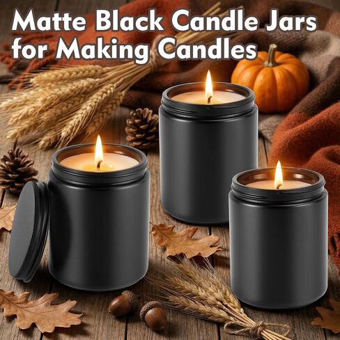 20 Pack Glass Candle Jars with Lids, 8oz Matte Black Thick Candle Vessels, Empty Black Candles Jar Bulk for Candles Making DIY, Refillable Glass Jars with 20 Warming Labels & Tubes in Saudi Arabia