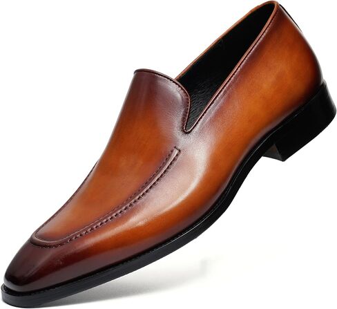 Mens Genuine Leather Slip-On Loafers Business Casual Horseshoe Heel Height-Enhancing Shoes Hand-Dyed with Non-Slip Rubber Sole in Saudi Arabia