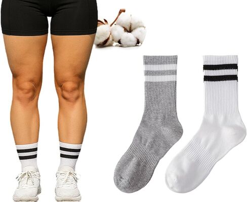 CHUNFO Womens Striped Sporty Socks Crew Performance with Style Cotton Cozy Size5-8.5 in Kuwait