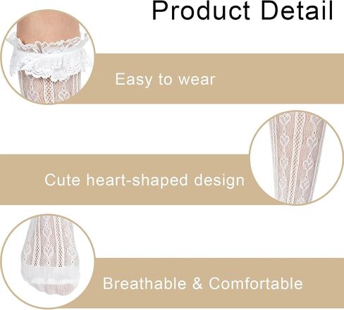 2 Pairs Sweetheart Knit White Knee High Socks Knee, High Socks For Women Lace Trim Thigh Stockings Ruffle Cuff Mesh Long Hosiery, Elegant Casual Dress Accessory For Ladies Daily Party Wear in Saudi Arabia