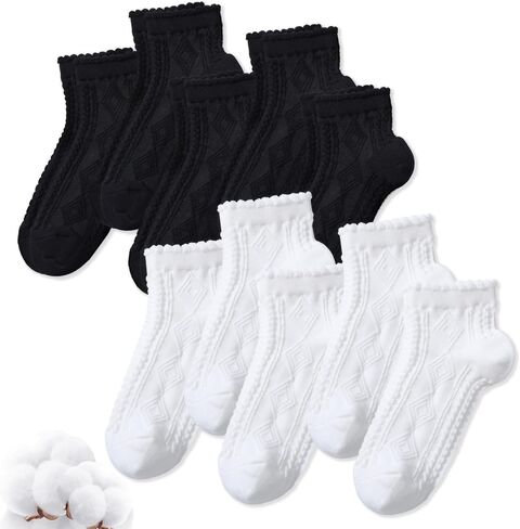 SIONCY 10 Pairs Ruffle Socks Women Cute Cotton Ankle Socks Casual Frilly Sock, Breathable, Low Cut Size 5-10 in Saudi Arabia