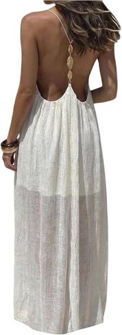 BEAUDRM Women's Halter Maxi Dress V Neck Spaghetti Strap Backless Sleeveless Flowy Beach Summer Vacation Dresses in Kuwait