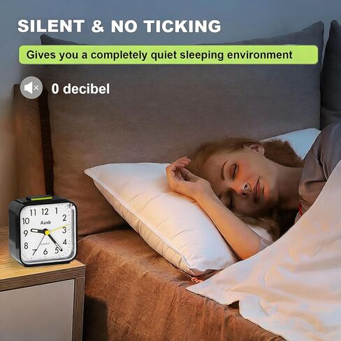 Analog Alarm Clock, Silent No Ticking Battery Operated Travel Alarm Clock with Night Light, Snooze, Loud Alarm, Luminous, Quiet Small Desk Clock for Bedrooms Deep Sleeper Adults Kids, Easy Set in Kuwait