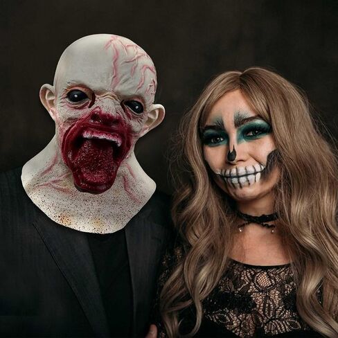 Scary Wounded Face Big Mouth Mask, Horror Zombie Monster Head Masks for Halloween Cosplay Decor Party Props in Saudi Arabia