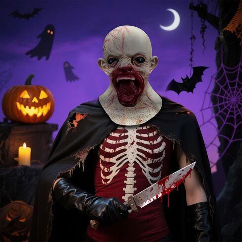 Scary Wounded Face Big Mouth Mask, Horror Zombie Monster Head Masks for Halloween Cosplay Decor Party Props in Saudi Arabia