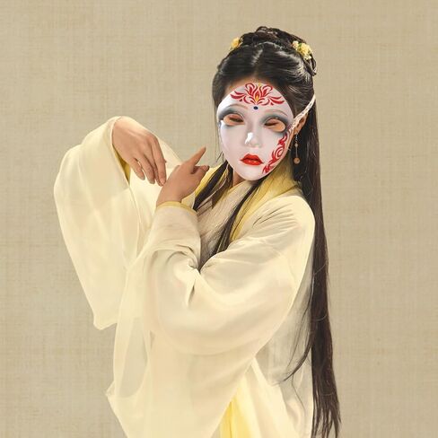 Ipetboom قناع الوجه الكامل Hanfu القديم المرسوم يدويًا - النمط الصيني البلاستيك Hanfu Cosplay ملحق للنساء التقليدية الجمال كرنفال حفلة تنكرية أداء المرحلة in Kuwait