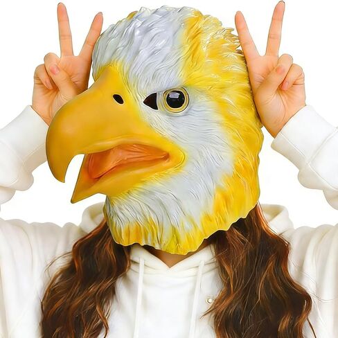 Eagle Mask for Adults，Animal Latex Mask Halloween Carnival Costume party fancy dress - White Yellow in Kuwait