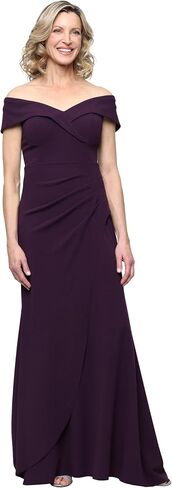Alex Evenings Women's Off the Shoulder Stretch Crepe Dress with Fishtail Back, Floor Length Mother of the Bride Dress in Kuwait
