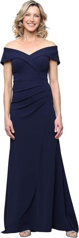 Alex Evenings Women's Off the Shoulder Stretch Crepe Dress with Fishtail Back, Floor Length Mother of the Bride Dress in Kuwait