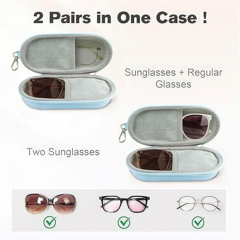 Dual Glasses Case PU Hard Shell Multiple Eyewear Storage Box Shockproof Portable Travel Double Sunglasses Glasses Organizer for Men Women (Blue) in Saudi Arabia