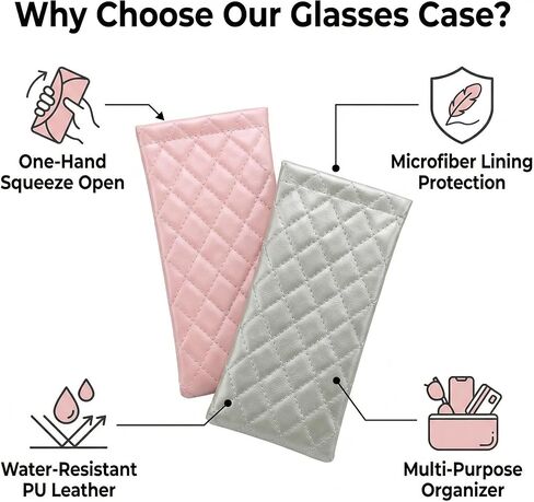 Squeeze Top Sunglass, 2 Pack Soft PU Leather Glasses Pouch with Microfiber Lining - Portable Eyeglass Organizer for Men & Women, Waterproof Travel Glasses Holder for Purse in Kuwait
