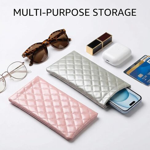 Squeeze Top Sunglass, 2 Pack Soft PU Leather Glasses Pouch with Microfiber Lining - Portable Eyeglass Organizer for Men & Women, Waterproof Travel Glasses Holder for Purse in Kuwait