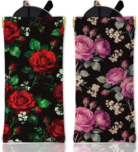 GLOBLELAND 2 Pcs Oil Painting Flowers Soft Glasses Case Squeeze Top Eyeglass Case Portable Sunglasses Pouch for Women Men in Kuwait