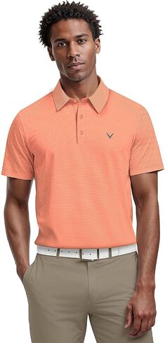 Callaway Opti-Dri Performance Golf Polos for Men, Mens Polo Shirts Short Sleeve with Moisture-Wicking Technology, Golf Tees - Coral X-Large in Kuwait