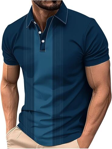 Mens Golf Shirts Short Sleeve Button Polo-Neck Tops Casual Workout Muscle Fitted Tee Shirt Summer Pullover Tees in Kuwait