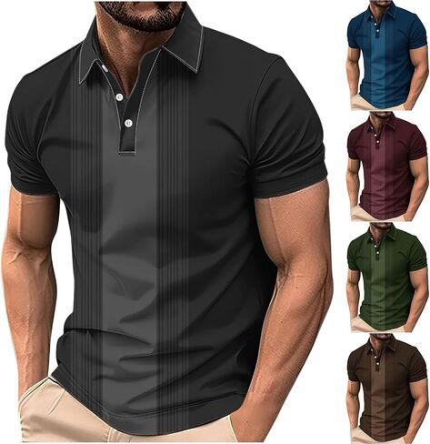 Mens Golf Shirts Short Sleeve Button Polo-Neck Tops Casual Workout Muscle Fitted Tee Shirt Summer Pullover Tees in Kuwait