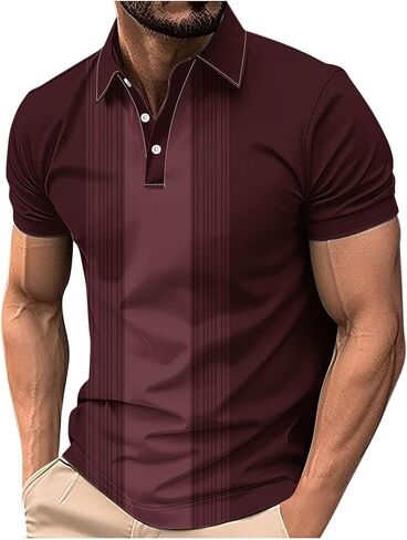 Mens Golf Shirts Short Sleeve Button Polo-Neck Tops Casual Workout Muscle Fitted Tee Shirt Summer Pullover Tees in Kuwait