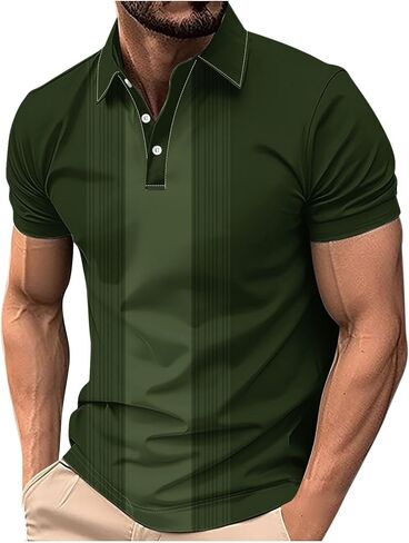 Mens Golf Shirts Short Sleeve Button Polo-Neck Tops Casual Workout Muscle Fitted Tee Shirt Summer Pullover Tees in Kuwait