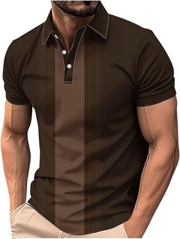 Mens Golf Shirts Short Sleeve Button Polo-Neck Tops Casual Workout Muscle Fitted Tee Shirt Summer Pullover Tees in Kuwait