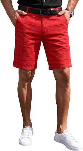 Mens Slim Fit Shorts Plaid Chino Golf Short Lightweight Skinny Casual Summer Plaid Pants for Men in Saudi Arabia