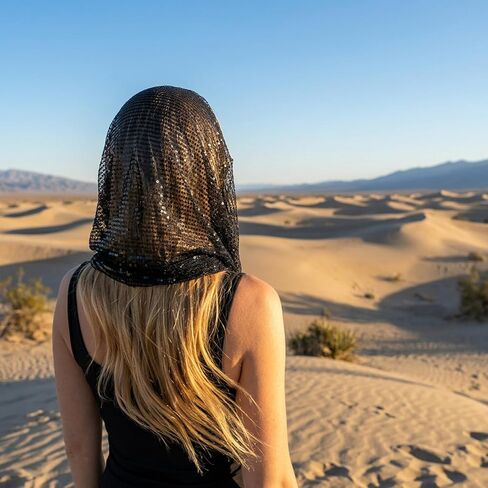 غطاء محرك السيارة بالترتر، وشاح رأس للجنسين، زي المهرجانات، إكسسوارات للنساء من Raves Gear (أسود) in Kuwait