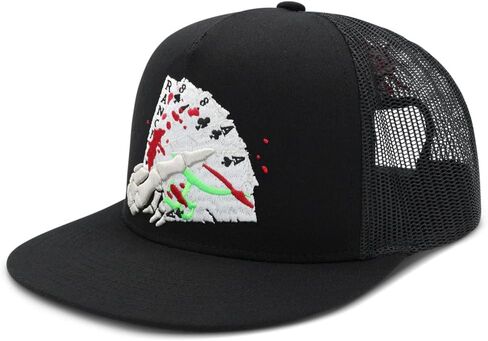 The Rancher Hat Co. Dead Man's Hand Western Trucker Hat - Flat Bill Snapback Cowboy Cap with Aces & Eights Poker Card Design, High Profile Adjustable Mesh Back Hat for Men & Women in Saudi Arabia