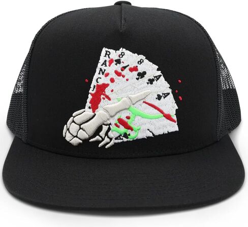 The Rancher Hat Co. Dead Man's Hand Western Trucker Hat - Flat Bill Snapback Cowboy Cap with Aces & Eights Poker Card Design, High Profile Adjustable Mesh Back Hat for Men & Women in Saudi Arabia