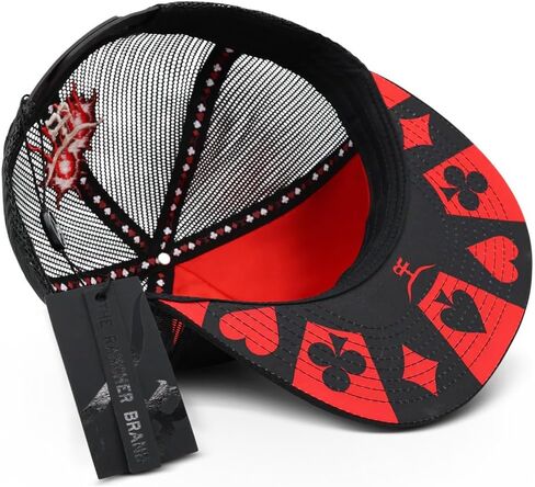 The Rancher Hat Co. Dead Man's Hand Western Trucker Hat - Flat Bill Snapback Cowboy Cap with Aces & Eights Poker Card Design, High Profile Adjustable Mesh Back Hat for Men & Women in Saudi Arabia