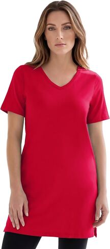 Roaman's Women's Plus Size Ultimate Cotton V-Neck Short Sleeve Tunic in Saudi Arabia