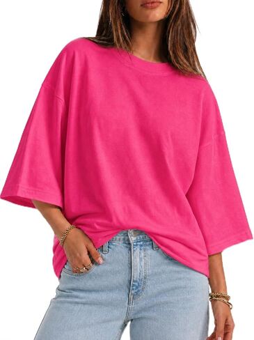 Flowyair Womens Oversized T-Shirt Casual 3/4 Sleeve Summer Boxy Tops Loose Fit Crew Neck Basic Shirts in Saudi Arabia