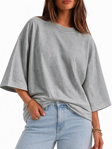 Flowyair Womens Oversized T-Shirt Casual 3/4 Sleeve Summer Boxy Tops Loose Fit Crew Neck Basic Shirts in Saudi Arabia