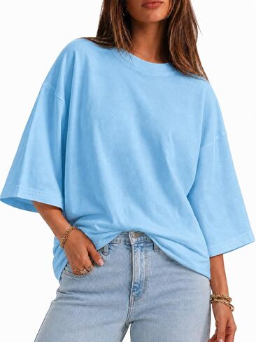 Flowyair Womens Oversized T-Shirt Casual 3/4 Sleeve Summer Boxy Tops Loose Fit Crew Neck Basic Shirts in Saudi Arabia