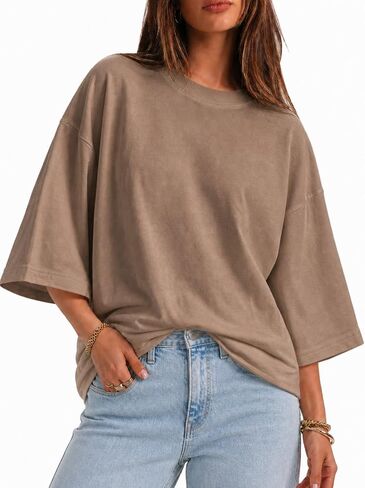 Flowyair Womens Oversized T-Shirt Casual 3/4 Sleeve Summer Boxy Tops Loose Fit Crew Neck Basic Shirts in Saudi Arabia