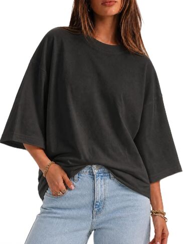 Flowyair Womens Oversized T-Shirt Casual 3/4 Sleeve Summer Boxy Tops Loose Fit Crew Neck Basic Shirts in Saudi Arabia