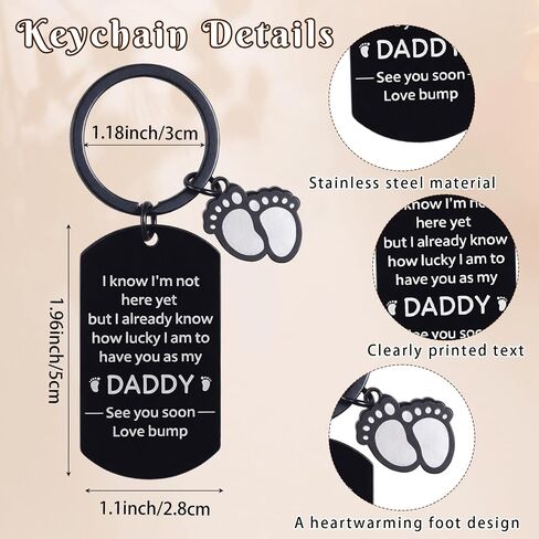 Sureio New Dad Gift Set for First Time Father's Day Leather Bangle New Dad Bracelet with Stainless Steel Keychain Daddy to Be Card and Gift Box for Expecting Daddy Baby Shower Supplies in Kuwait