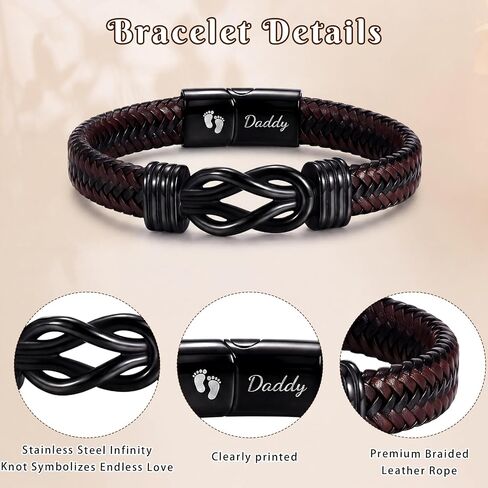 Sureio New Dad Gift Set for First Time Father's Day Leather Bangle New Dad Bracelet with Stainless Steel Keychain Daddy to Be Card and Gift Box for Expecting Daddy Baby Shower Supplies in Kuwait