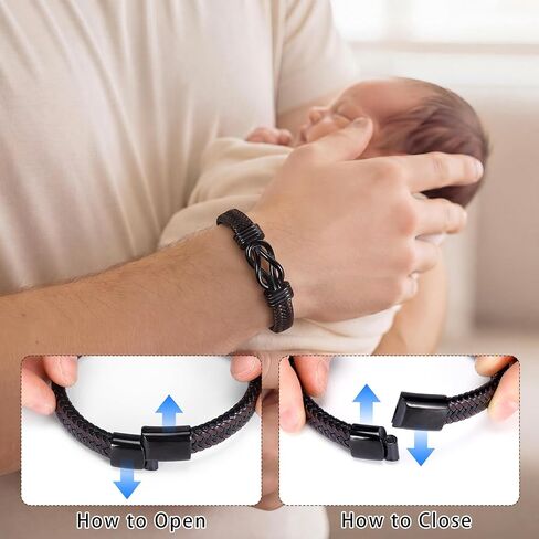 Sureio New Dad Gift Set for First Time Father's Day Leather Bangle New Dad Bracelet with Stainless Steel Keychain Daddy to Be Card and Gift Box for Expecting Daddy Baby Shower Supplies in Kuwait