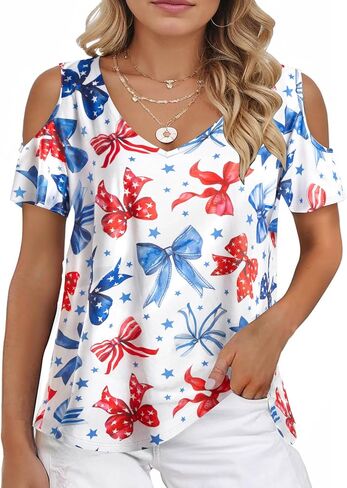 Plus Size American Flag Shirt Women 4th of July Tee Patriotic USA 250th Birthday Tunic Ruffle Sleeve Tops in Kuwait