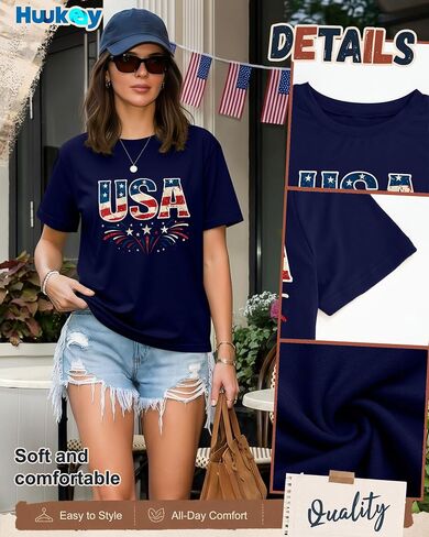 Huukeay 4th of July Shirts for Women American Flag Patriotic 250th Anniversary Independence Day Tops USA Print Outfits in Kuwait
