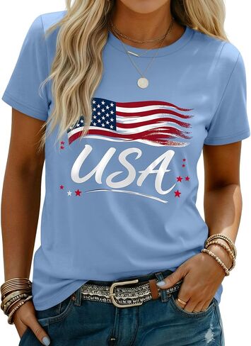 Huukeay 4th of July Shirts for Women American Flag Patriotic 250th Anniversary Independence Day Tops USA Print Outfits in Kuwait