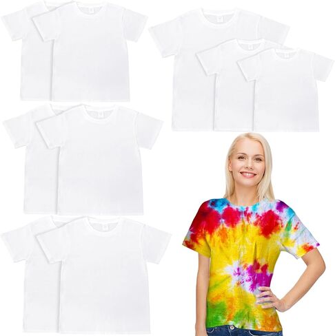 Liitrsh Unisex White T Shirt for Tie Dye Sublimation Blank Crew Neck Short Sleeve Women Men Cotton Adults DIY Tie Dye in Kuwait