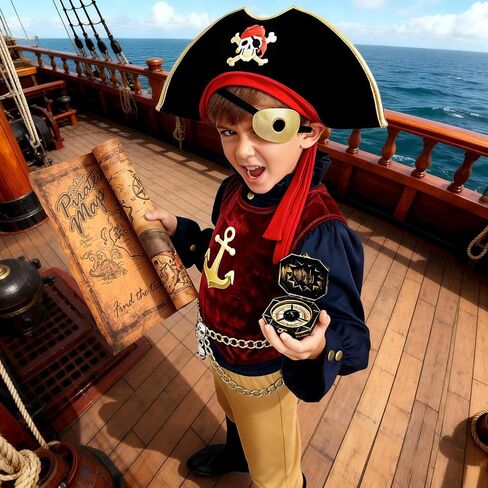 G.C Kids Pirate Costume 19-Piece Set for Boys Girls Age 3-10, Complete Halloween Birthday Party Outfit in Kuwait