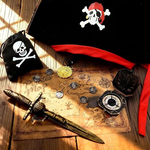 G.C Kids Pirate Costume 19-Piece Set for Boys Girls Age 3-10, Complete Halloween Birthday Party Outfit in Kuwait